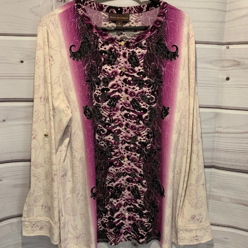 Dana Buchman Pink and Black Patterned Blouse